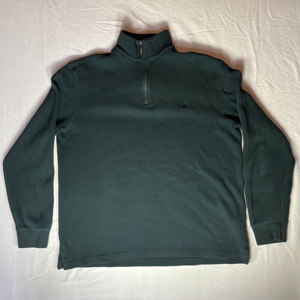 Vtg Polo Ralph Lauren Green Preppy 1/4 Quarter Zip Sweater Mens Sz L Made In USA